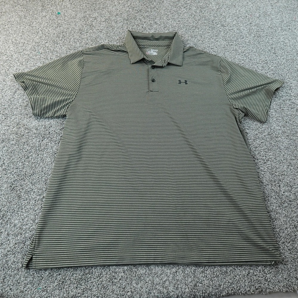 Under Armour Polo Shirt Mens 3XL Green Stripe HeatGear Golf Performance Stretch - Picture 2 of 13